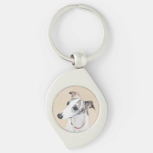Pipettmålning - Cute Original Hund Art Swirl Silverfärgad Nyckelring