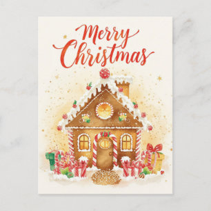Pipig Gingerbreadshus i Vattenfärg Helg Vykort