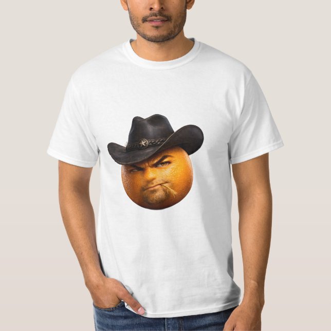 Pipig laglös, grinig cowboy orange grafisk t-shirt (Framsida)