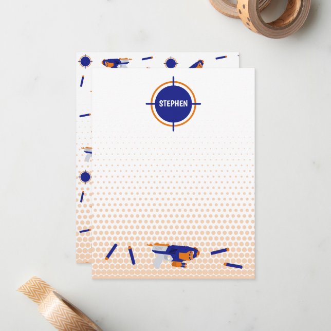 Pipig pistol strid krig pojkar mål mönster barn anteckningskort (Fram/Back In Situ)