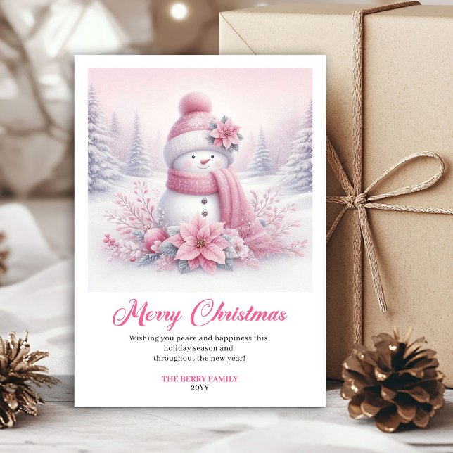 Pipig rosa snömannen barn julkort redigerbar konst (Peppy pink snowman kids greeting card editable art)