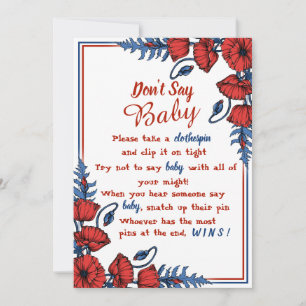 Pippy Blommigt Baby Shower säger inte Baby-tecken Inbjudningar