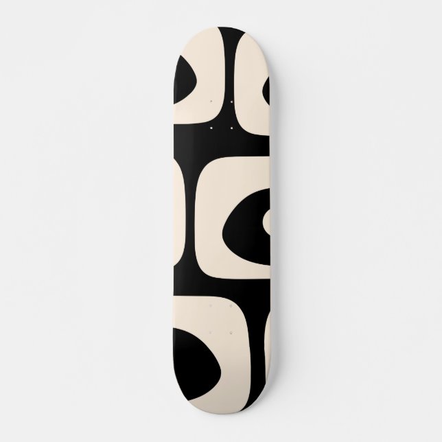 Piquet Midcentury Abstract Minimal Black and Cream Mini Skateboard Bräda 18,5 Cm (Framsida)