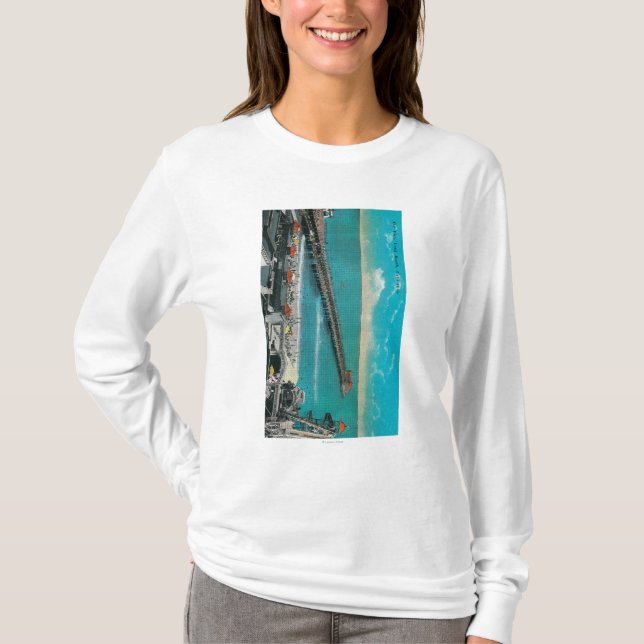 Pir och stranden och Longet Beach T Shirt (Framsida)