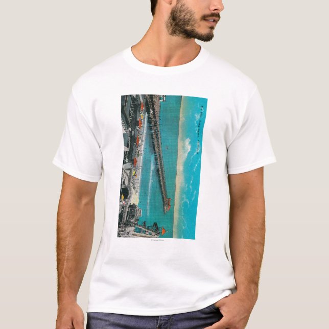 Pir och stranden och Longet Beach T Shirt (Framsida)