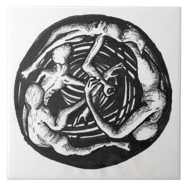 Piraling Descent bläck teckning Tile Kakelplatta (Framsidan)