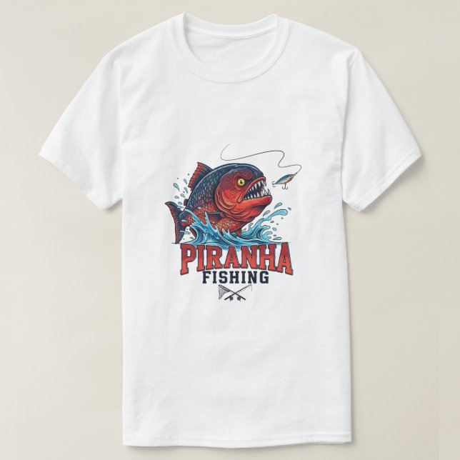 Piranha Fishing Lover – Fierce Angler Design T Shirt (Design framsida)