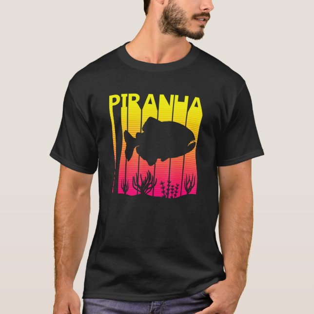 Piranha Fisk Retro T Shirt (Framsida)