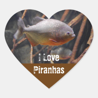 Piranha - Onocent look Brown Fish Hjärtformat Klistermärke