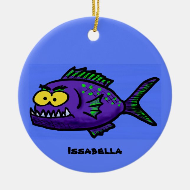 Piranhas tecknad julgransprydnad keramik (Framsidan)