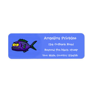 Piranhas tecknad returadress etikett