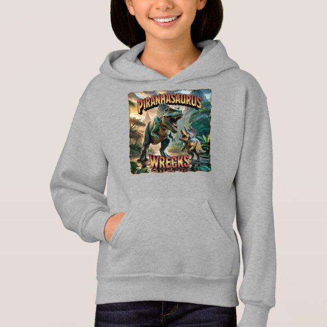 Piranhasaurus Wrecks Illustration – Rolig Skräck T Shirt (Framsida)