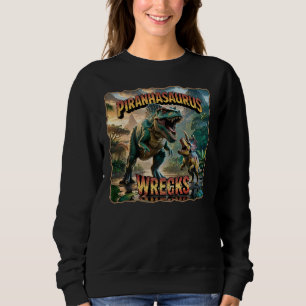 Piranhasaurus Wrecks Illustration – Rolig Skräck T Shirt