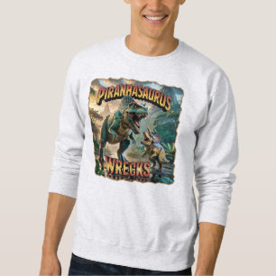 Piranhasaurus Wrecks Illustration – Roligt Skräcki Lång Ärmad Tröja