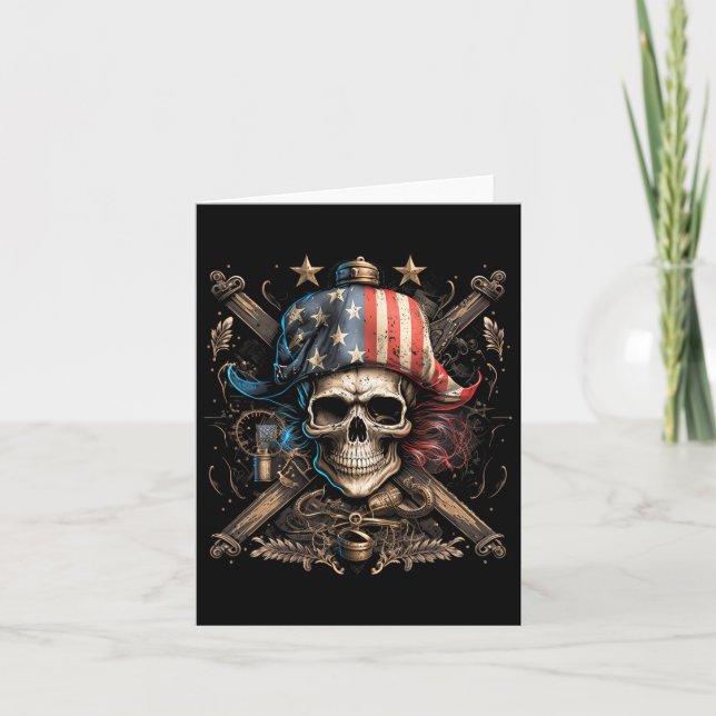 Pirat 4:e juli Amerikanska Flagga USA Funny Kort (Framsida)