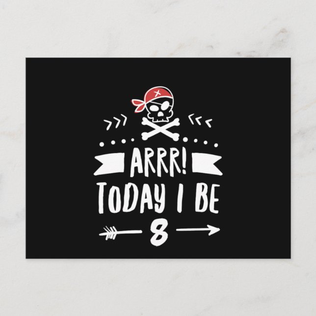 Pirat 8-års födelsedagsfest Arrr Idag är jag 8 Röd Vykort (Framsida)