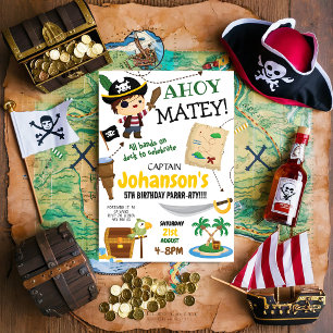 Pirat Ahoy Boy Födelsedagsfest inbjudan