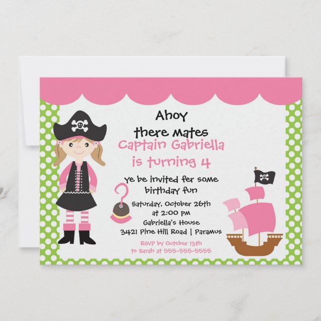 Pirat ahoy Mates Födelsedagsfest inbjudan Girl (Framsida)