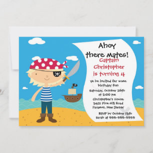 Pirat ahoy Mates Födelsedagsfest inbjudan pojke