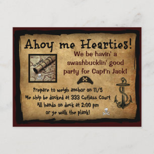 Pirat Ahoy mig Hearties! Partyinbjudan Inbjudningar