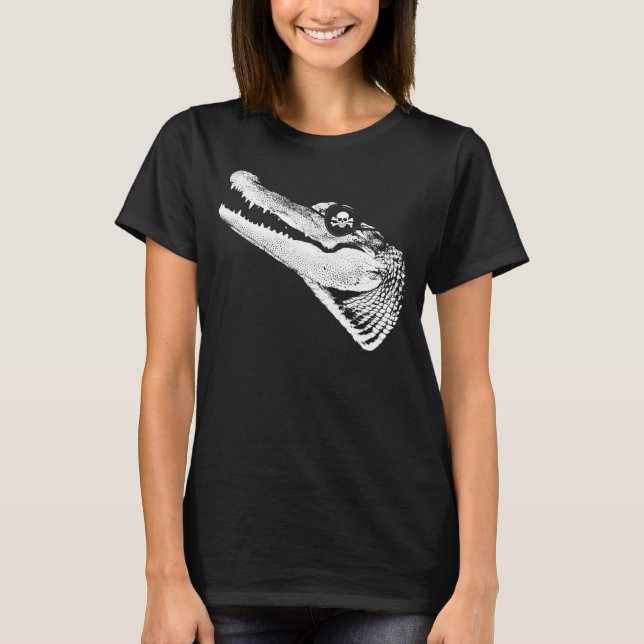 Pirat Alligator with Öga Patch Skull T Shirt (Framsida)