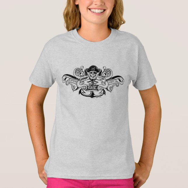 Pirat Anchor Badge, Goonies "Säg aldrig dö" T Shirt (Framsida)