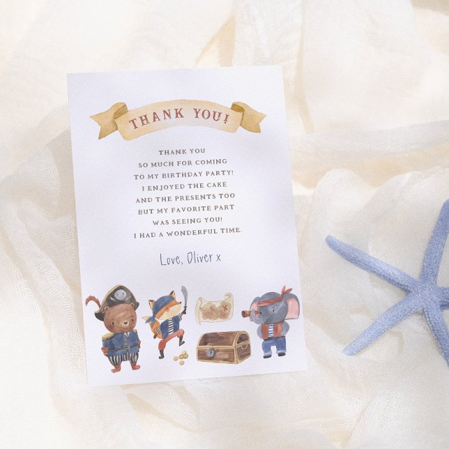 Pirat Animals Boy Födelsedagsfest Tack Kort (Skapare uppladdad)