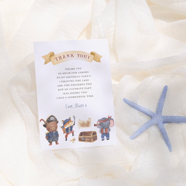 Pirat Animals Boy Födelsedagsfest Tack Kort (Skapare uppladdad)