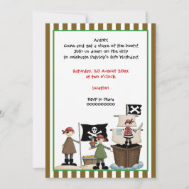 Pirat-barns födelsedag-partys inbjudan till bruna 