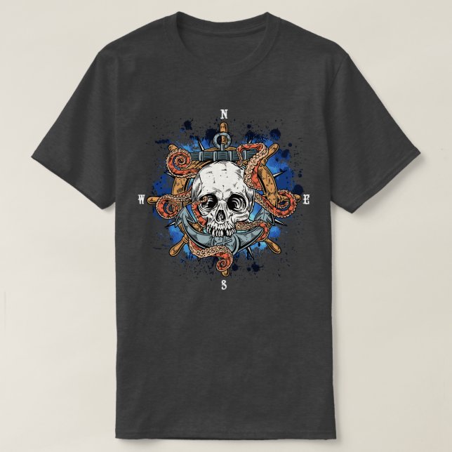 Pirat-båtkapten Compass Anchor T Shirt (Design framsida)