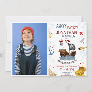 Pirat Birthday Ahoy Pirat Boy Party med foto Inbjudningar
