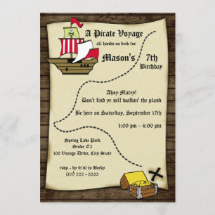 Pirat Birthday Voyage Karta Inbjudningar
