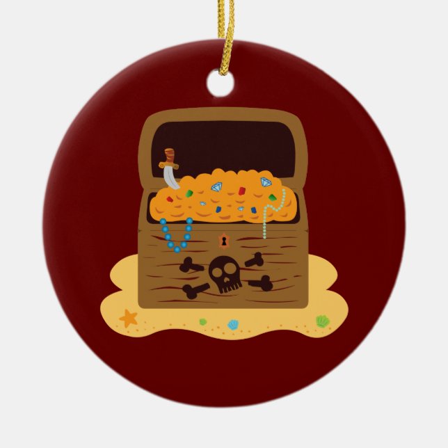 Pirat Booty Treasure Chest Julgransprydnad Keramik (Framsidan)