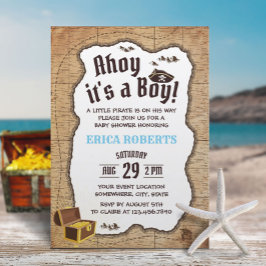 Pirat Boy Baby Shower Vintage Treasure Karta Inbjudningar