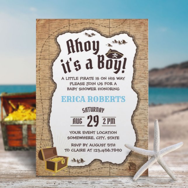 Pirat Boy Baby Shower Vintage Treasure Karta Inbjudningar (Skapare uppladdad)