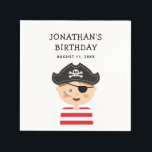 Pirat Boy Birthday | Roligt Kids Äventyr Party Pappersservett<br><div class="desc">Ta med äventyr till firande med den här pirat-födelsedagskalan, med en lekfull illustration av pirat som är komplett med hatt, ögonvitor och stripe-skjorta. Personlig med ditt barns namn och party-datum gör den här dockan en roligt och praktisk detalj för vilken födelsedagsfest som helst i pirat. Perfekt för barn födelsedagar, pirat...</div>