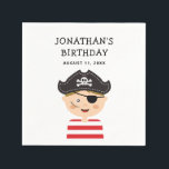 Pirat Boy Birthday | Roligt Kids Äventyr Party Pappersservett<br><div class="desc">Ta med äventyr till firande med den här pirat-födelsedagskalan, med en lekfull illustration av pirat som är komplett med hatt, ögonvitor och stripe-skjorta. Personlig med ditt barns namn och party-datum gör den här dockan en roligt och praktisk detalj för vilken födelsedagsfest som helst i pirat. Perfekt för barn födelsedagar, pirat...</div>