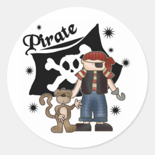 Pirat Boy med Monkey Runt Klistermärke
