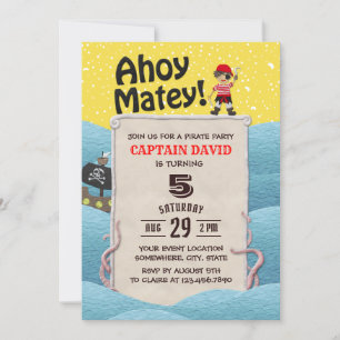 Pirat Boy Octopus Ahoy Matey Födelsedagsfest Inbjudningar