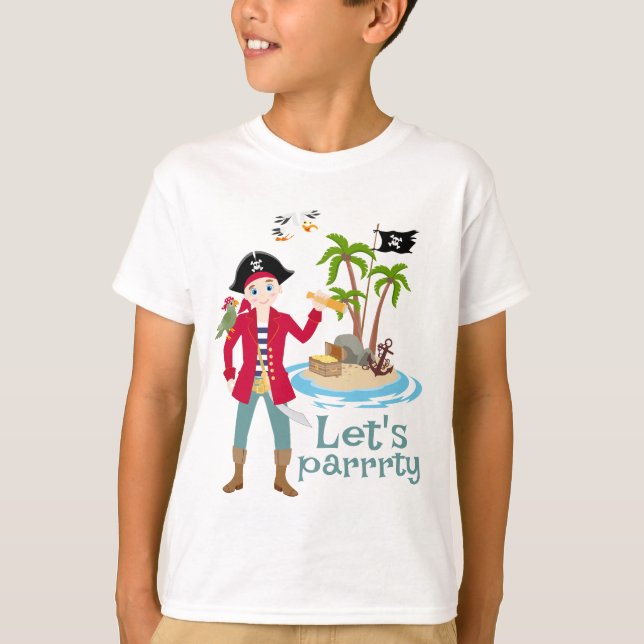 Pirat Boy Treasure Karta Roligt Födelsedagsfest  T Shirt (Framsida)
