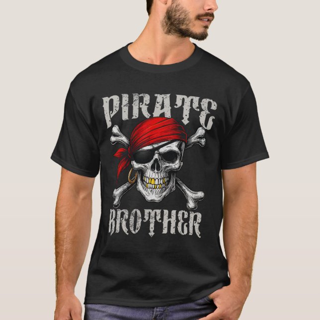 Pirat Brother Jolly Roger Flagga och Skull Crossbo T Shirt (Framsida)