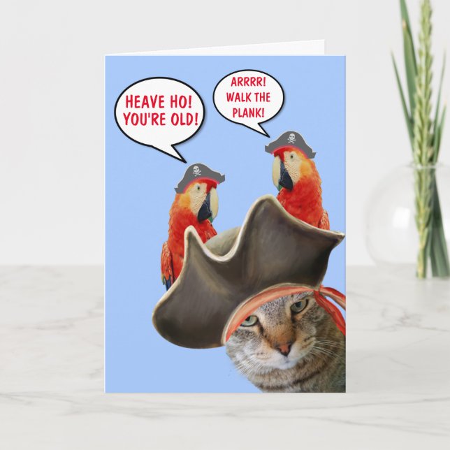 Pirat Cat and Rude Parrots från födelsedagen Kort (Framsida)