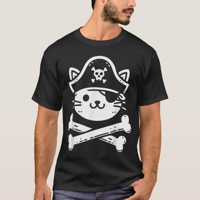 Pirat Cat Crossbone Cat Lover Cats Kitten Owner T Shirt (Framsida)
