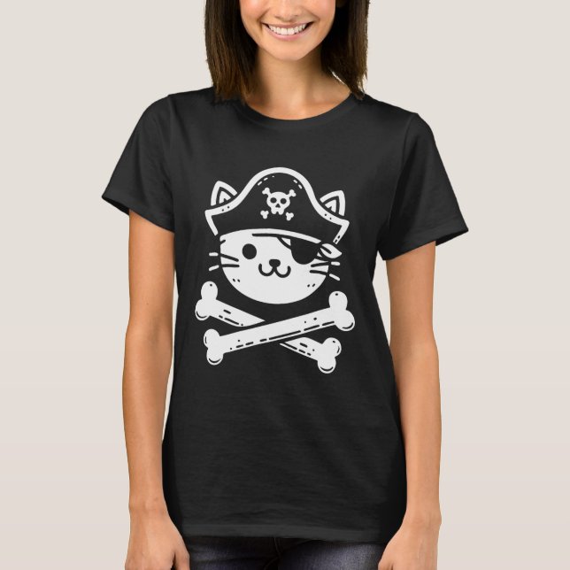 Pirat Cat Crossbone Cat Lover Cats Kitten Owner T Shirt (Framsida)