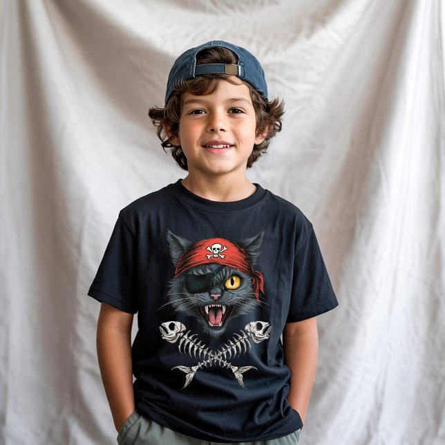 Pirat Cat Kitten Skull Crossbone Halloween Black T Shirt (Skapare uppladdad)