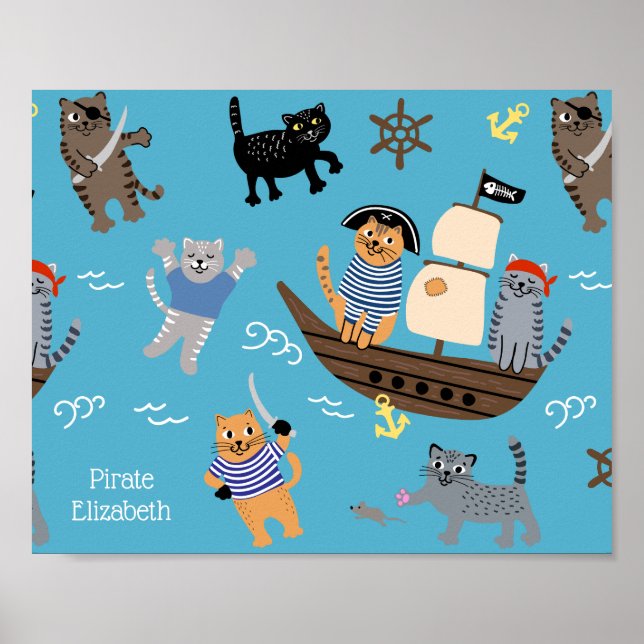 Pirat Cat Mönster för Boy and Girl Kids Poster (Framsidan)