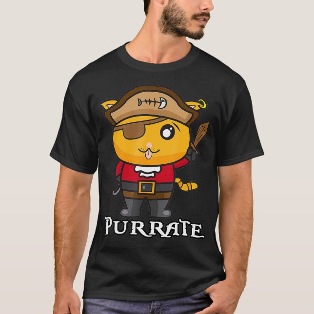 Pirat Cat Shirt Purrate Kapten Kattunge Öga Patch  T Shirt (Framsida)