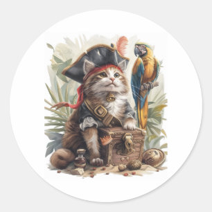 Pirat Cat Treasure Runt Klistermärke
