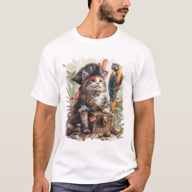 Pirat Cat Treasure T Shirt (Framsida)