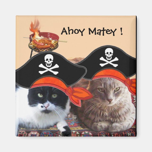 PIRAT CATS, Prata som en pirat dag BBQ Party Magnet (Framsidan)